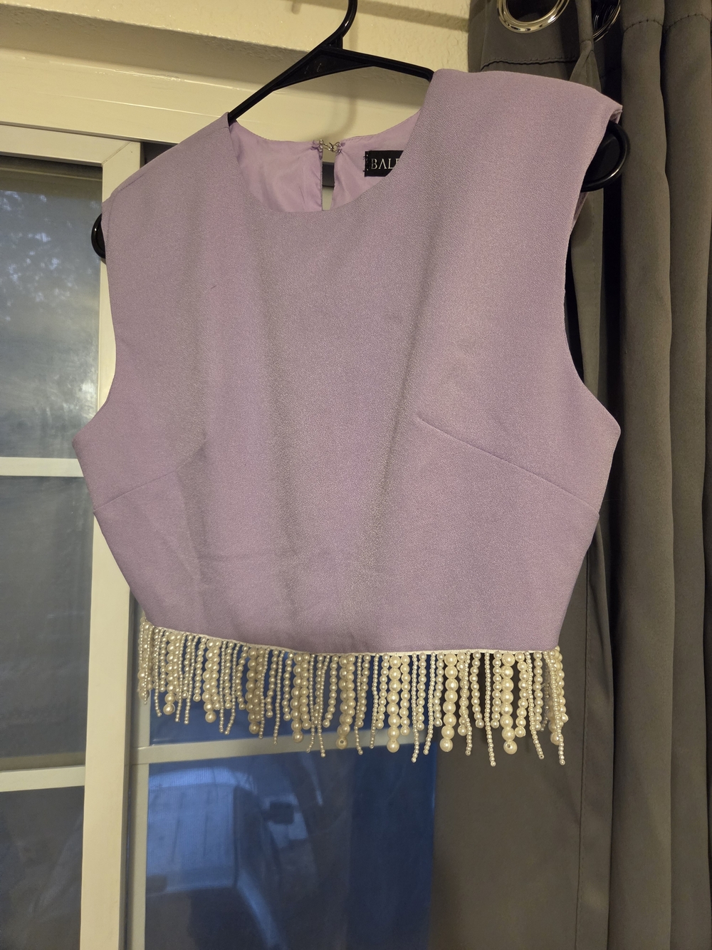 Lavender Pearl-Trim Crop Top